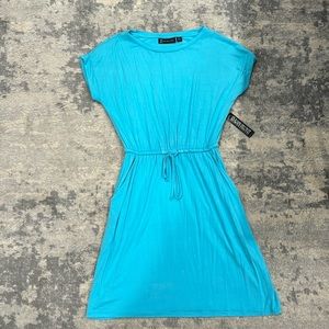NWT- New York & Company - Aqua Blue waist tie dress with pockets - Small